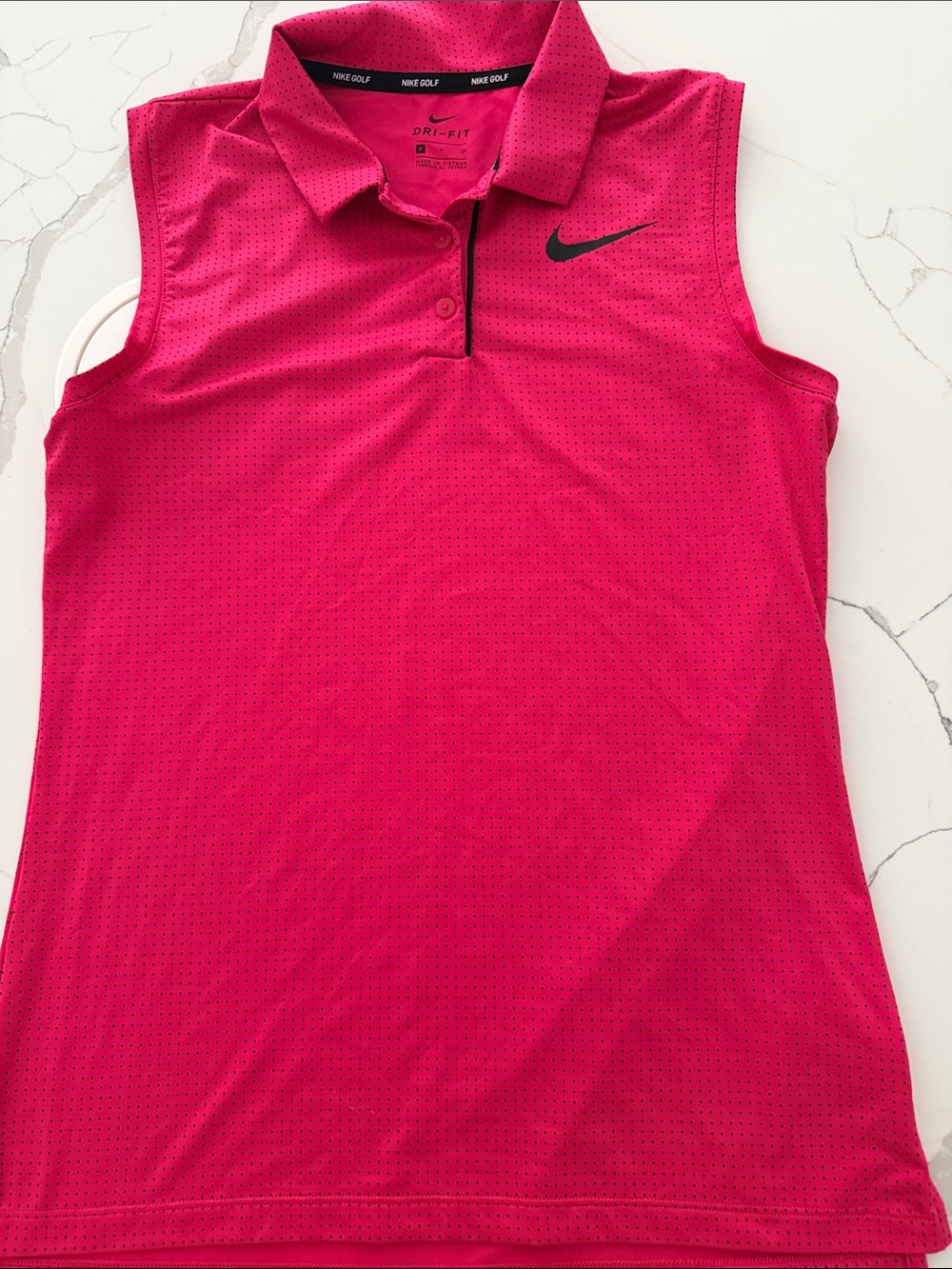 Nike Women's Dri-FIT Sleeveless Polo in Hot Pink with Black Swoosh